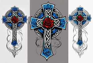 Celtic cross impaled by a blue rose tattoo idea