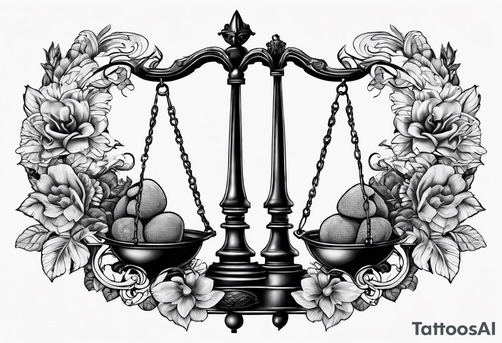 Scales of justice with brain and anatomical heart in the scales tattoo idea