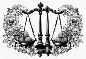 Scales of justice with brain and anatomical heart in the scales tattoo idea
