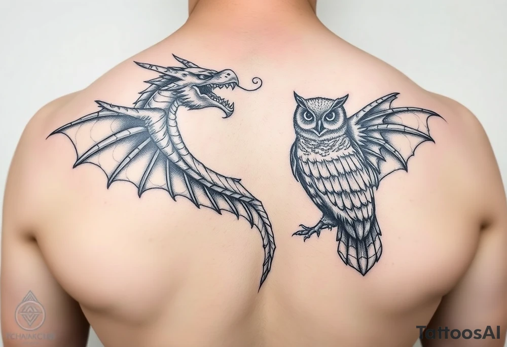 dragon and owl tattoo idea