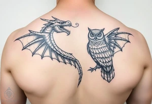 dragon and owl tattoo idea