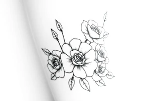 Tatuagem com traços finos com adagas e rosas tattoo idea