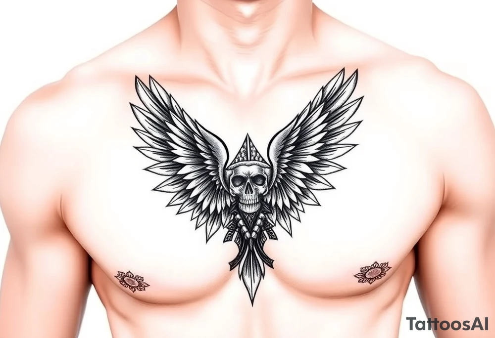Indian chest color male left peck tattoo idea