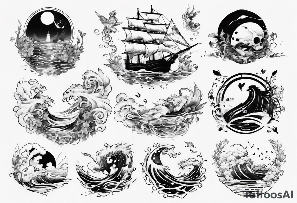 Water theme, romanic, music style tattoo idea Water theme, romanic, music style tattoo idea