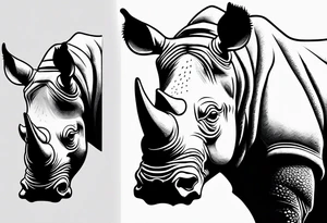 A rhino head with a dark attitude, and a sharp elongated tusk. tattoo idea