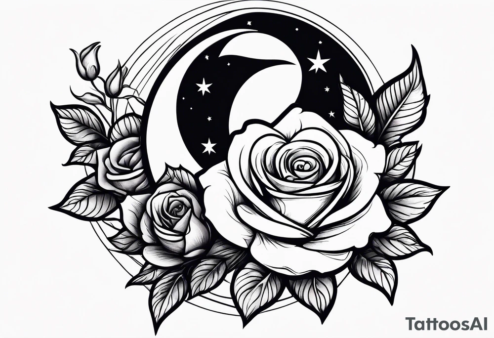 Moon with a rose wrapped around tattoo idea