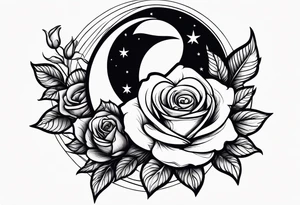 Moon with a rose wrapped around tattoo idea
