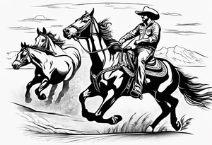 australian cowboy themed tattoo bucking horse cattle campdraft Australian stockman drover cowboy tattoo outline tattoo idea