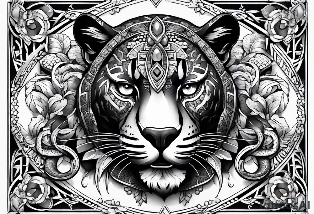 aztec black jaguar with snake tattoo idea
