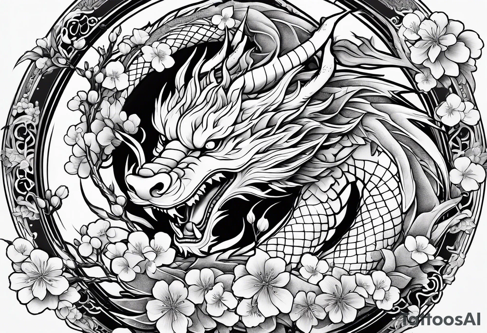 Japanese dragon, cherry blossoms, full sleeve tattoo idea