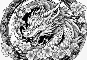 Japanese dragon, cherry blossoms, full sleeve tattoo idea
