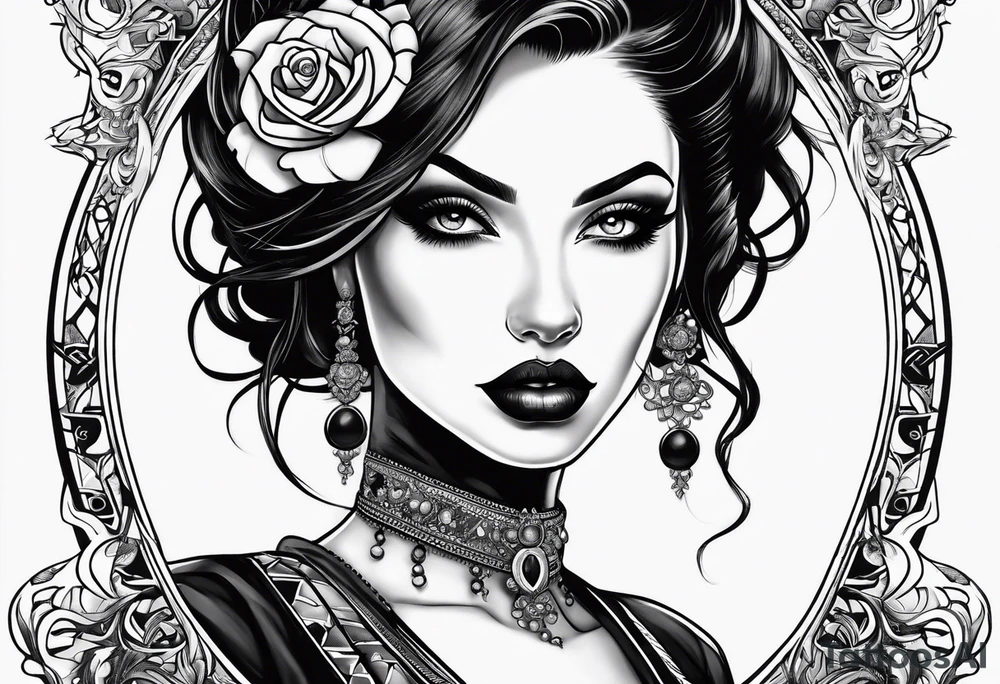goth girl pinup tattoo idea