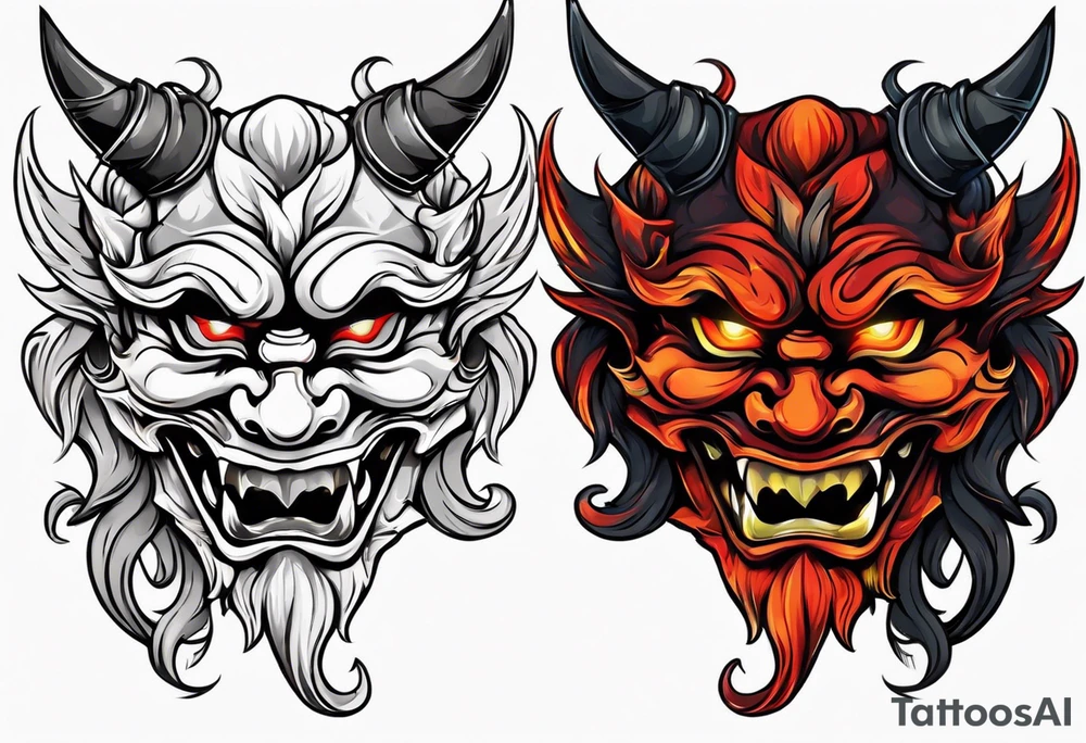 Protection against evil Oni mask tattoo idea