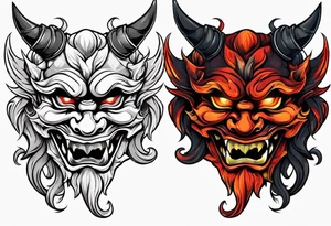 Protection against evil Oni mask tattoo idea