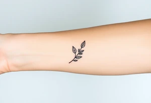 laurel branch with one leaf inverted, the inverted leaf is part of the branch and the same size as the others leaves tattoo idea
