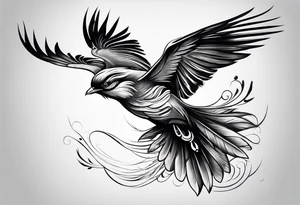 elegant long feathered bird in flight tattoo idea