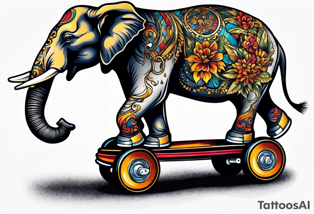 Elephant roller skating tattoo idea