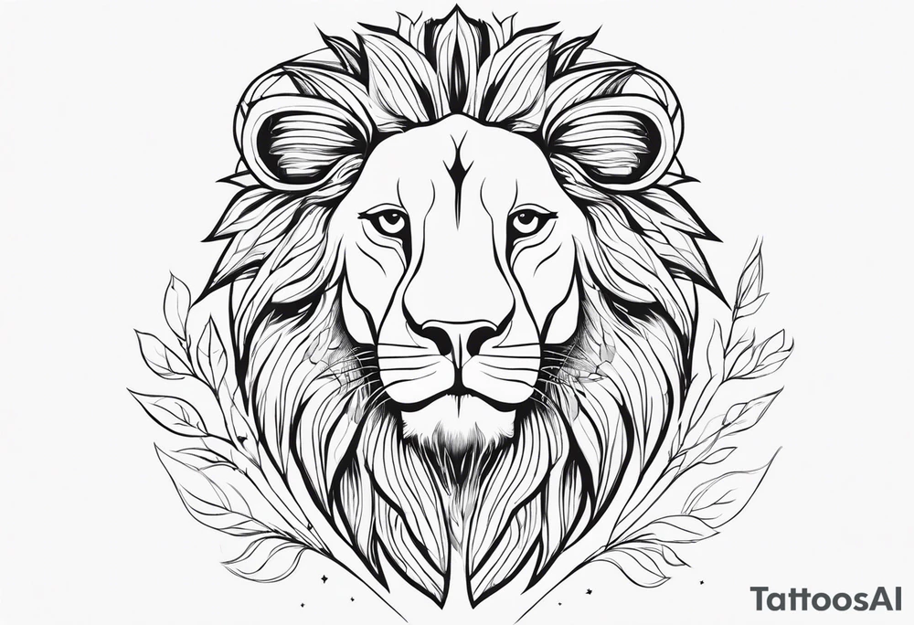 Moitie Visage lion avec son bebe avec trait super fin entouré d'un cœur tattoo idea