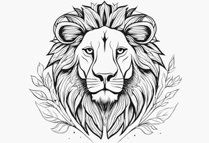 Moitie Visage lion avec son bebe avec trait super fin entouré d'un cœur tattoo idea