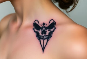 A Death Eater mask with battle scars, cracked from countless duels, with dark energy emanating from within tattoo idea