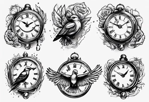 bird burns the clock tattoo idea