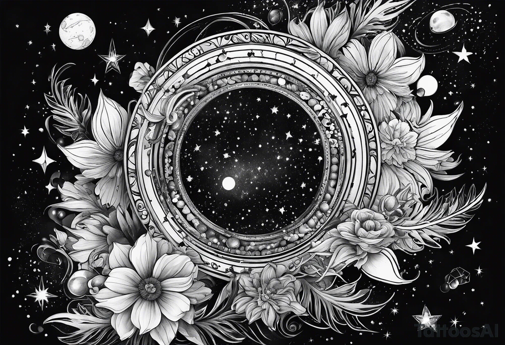 Cosmos with galaxies and planets tattoo idea