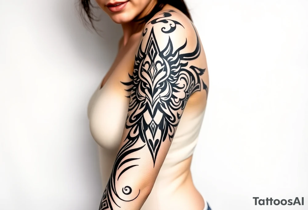 shaman style mytical bold line with rhyme tattoo idea