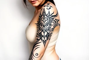 shaman style mytical bold line with rhyme tattoo idea