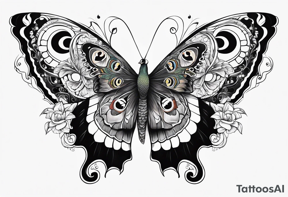 Peacock and butterfly tattoo idea