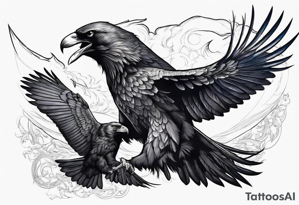 crow fighting eagle tattoo idea