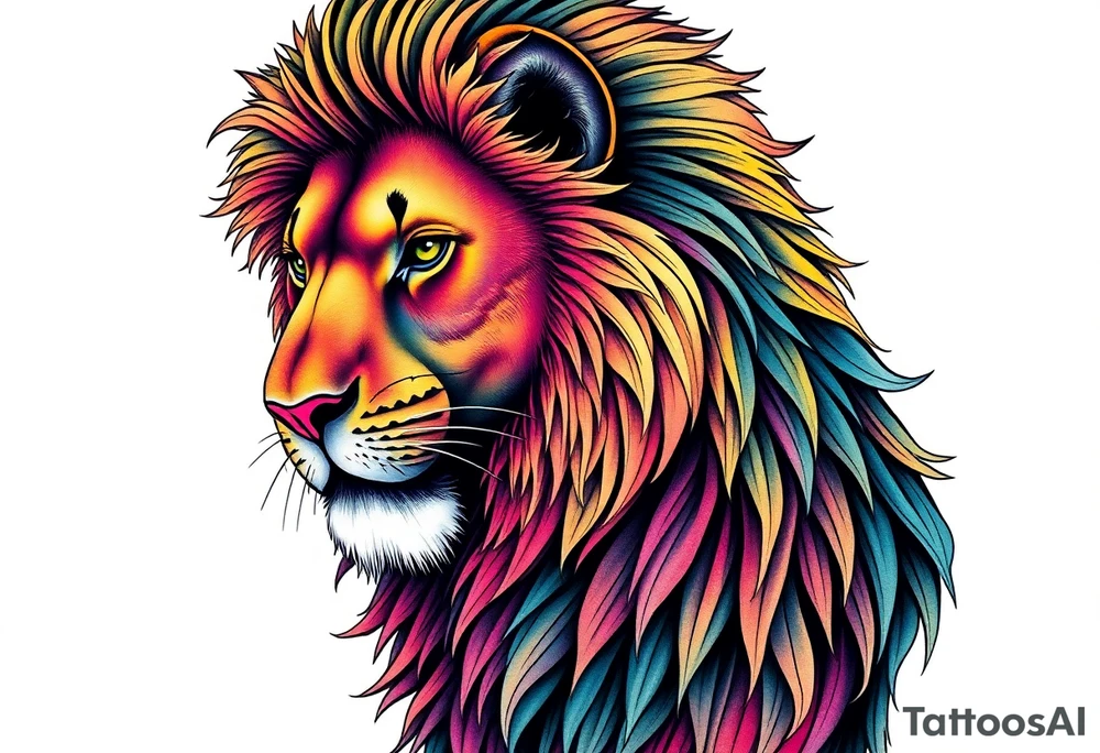 Close up majestic lion with. Side should show change, growth and purpose tattoo idea