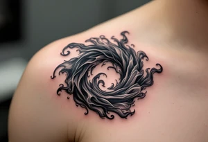 A black and gray spiral formed from smoke-like wisps, creating a mysterious, ethereal effect. tattoo idea