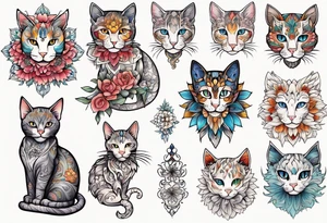 Cat colored flowers Mandala tattoo idea