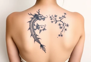 Dragon, coi fish, cherry blossom tree, ying yang tattoo idea