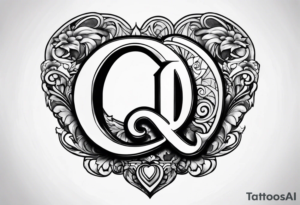 The letter Q with a heart tattoo idea