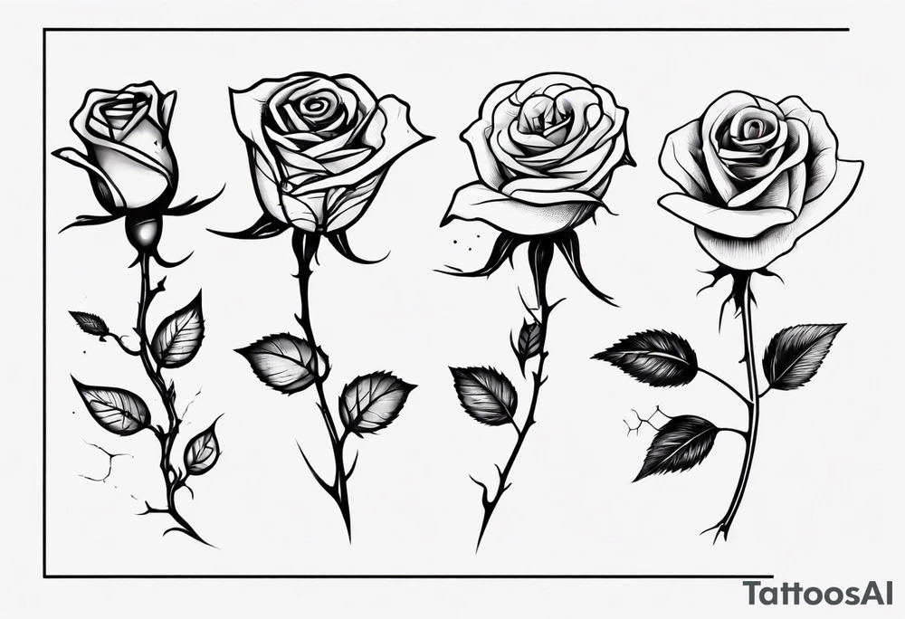 a one-line rose, add some splattered red blood and thorns, small, with stem, very simple tattoo idea