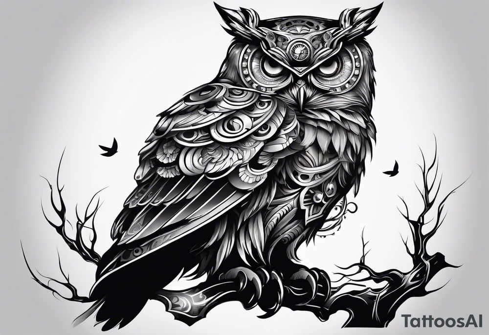 Owl in a steampunk style tattoo idea