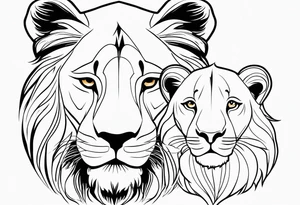 Moitié du visage lion avec son bebe lionne tattoo idea