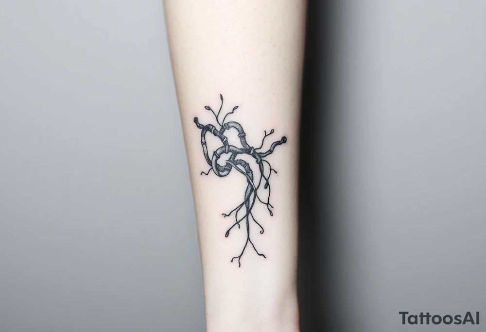 wide System of pipes that transitions and transforms at the end into thick, widespread 
veins of forearm tattoo idea