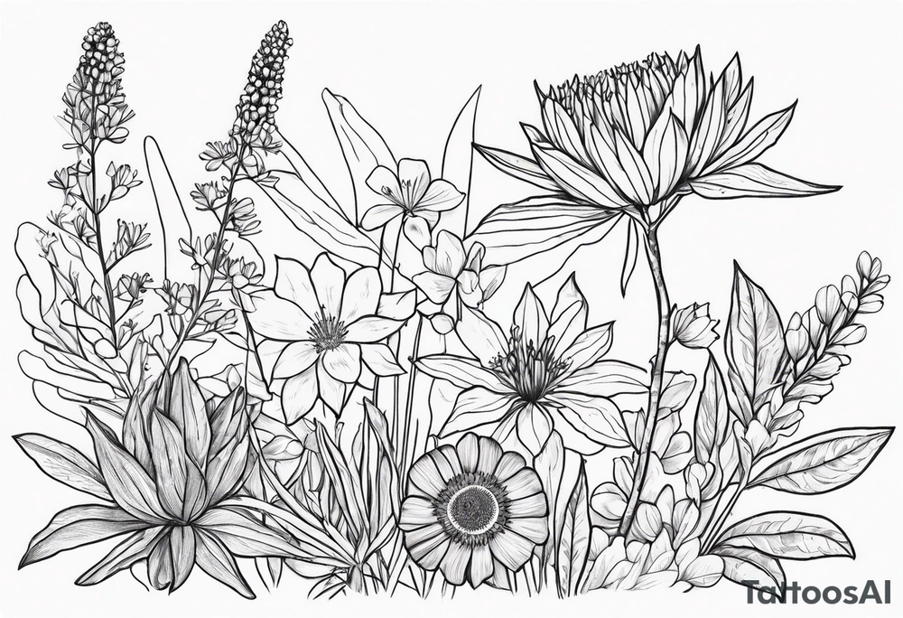 Pilbara region native plants and flowers, Kimberley region native plants and flowers less detail tattoo idea