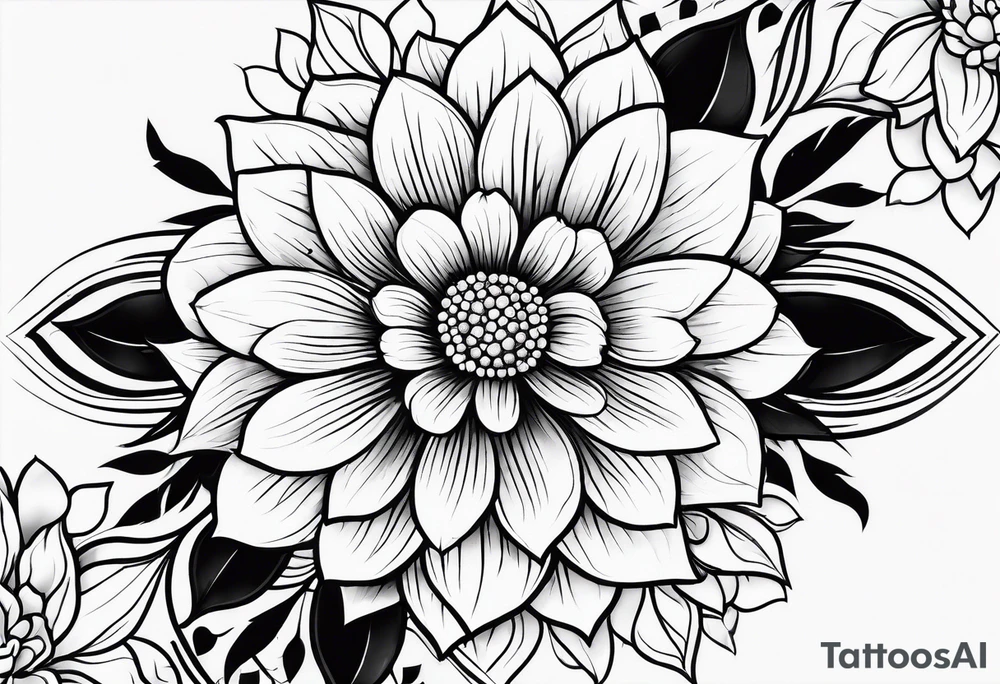 flower with leaves geometric tattoo idea
