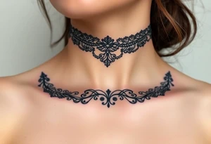 A black lace border wrapping around the collarbone, creating a sophisticated and timeless look tattoo idea