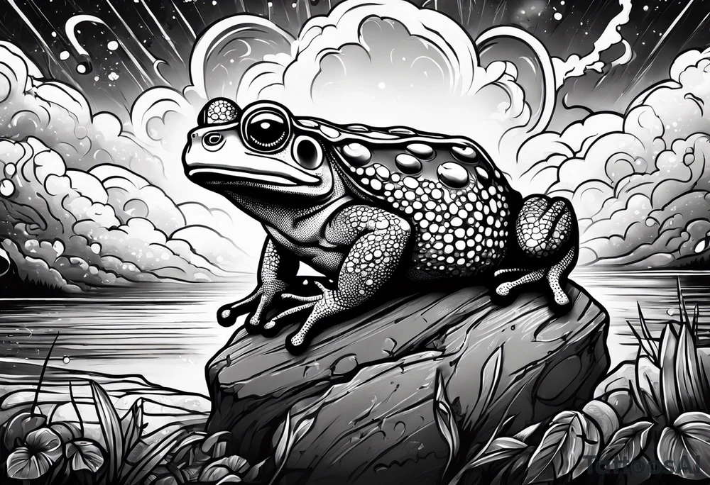 A toad in a thunderstorm tattoo idea