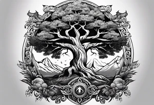 yggdrasil merging into a viking battle scene tattoo idea