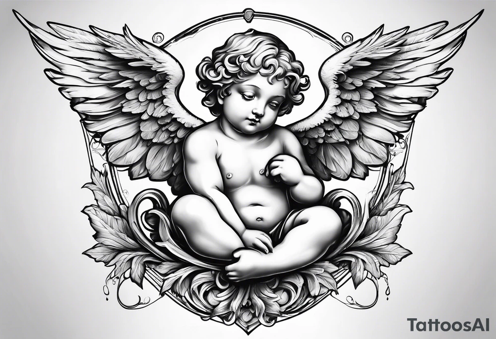 Flying Cherub renaissance style tattoo idea