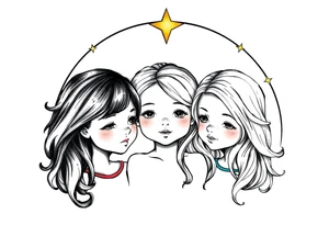 3 petites filles ( une cheveux noir et deux blondes)
sous un arc en ciel incomplet tattoo idea