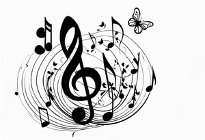 music notes and butterflies with balloons tattoo idea