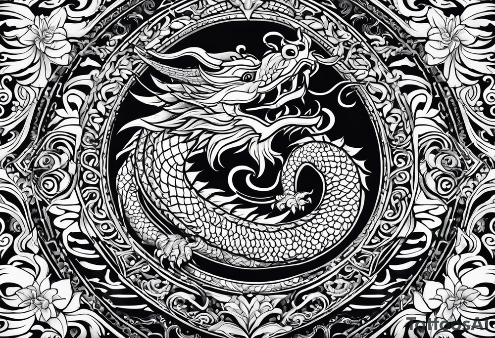vietnamese patterns, black and white, full back, include a dragon tattoo idea