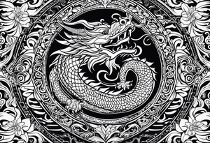 vietnamese patterns, black and white, full back, include a dragon tattoo idea