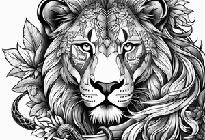 majesty of lion & snake features tattoo idea